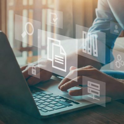 Erp,,Document,Management,Concept,With,Icons,On,Virtual,Screen